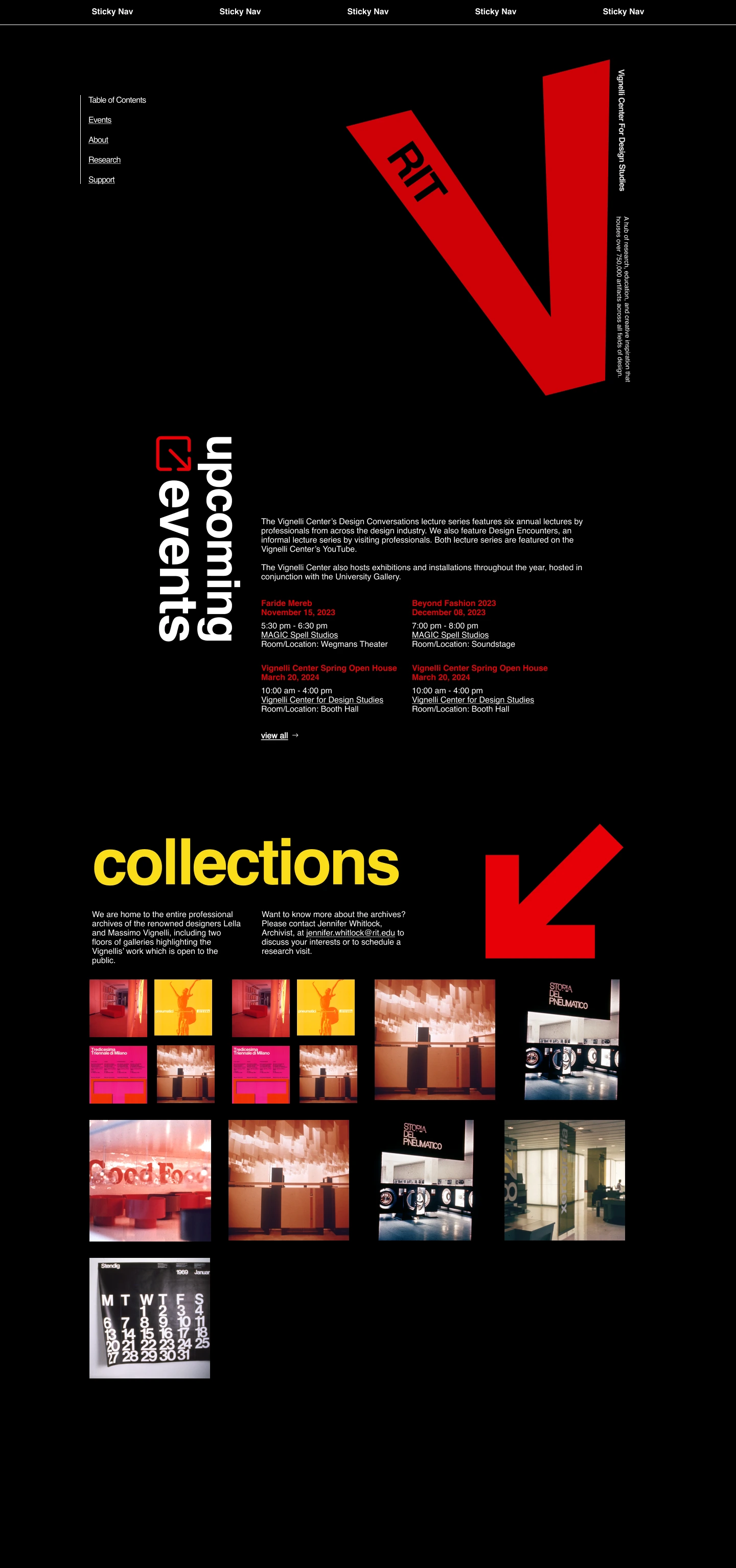 Homepage design for the RIT Vignelli Center.